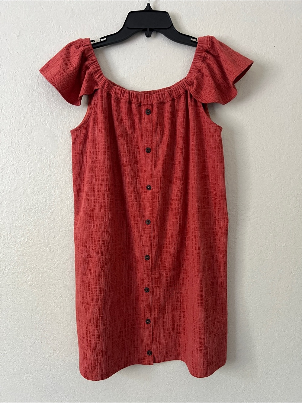 Like New! MADEWELL Texture & Thread Off-the-Shoulder Dress Spiced Rose M - Picture 4 of 15